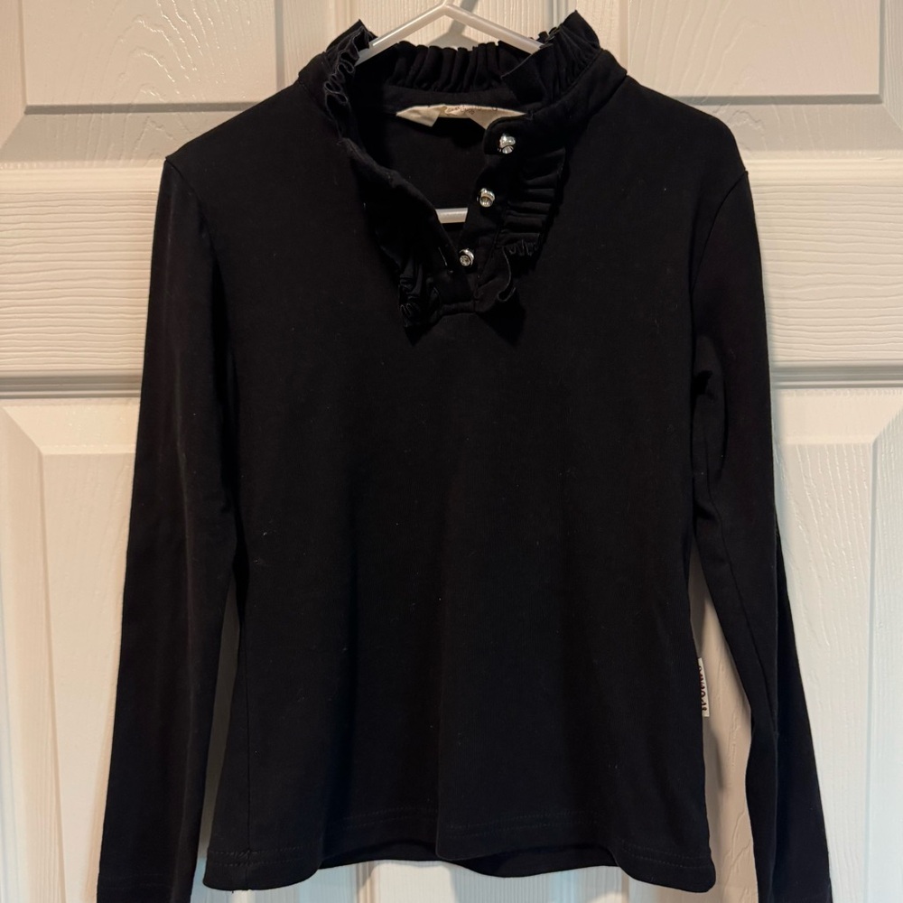 Black Ruffled Long Sleeve Top